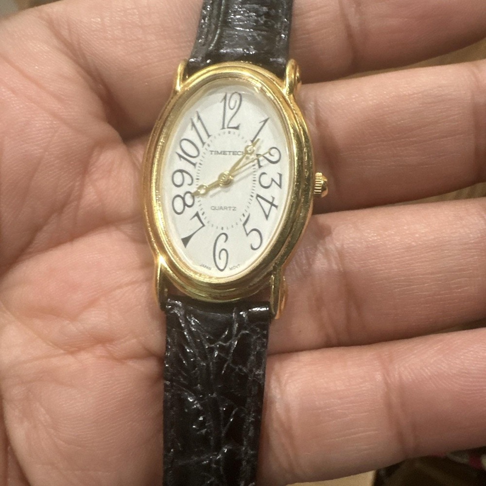 Working Timetech Women's Gold Tone Oval Leather Strap Watch 24mm Fit 7 In Quartz